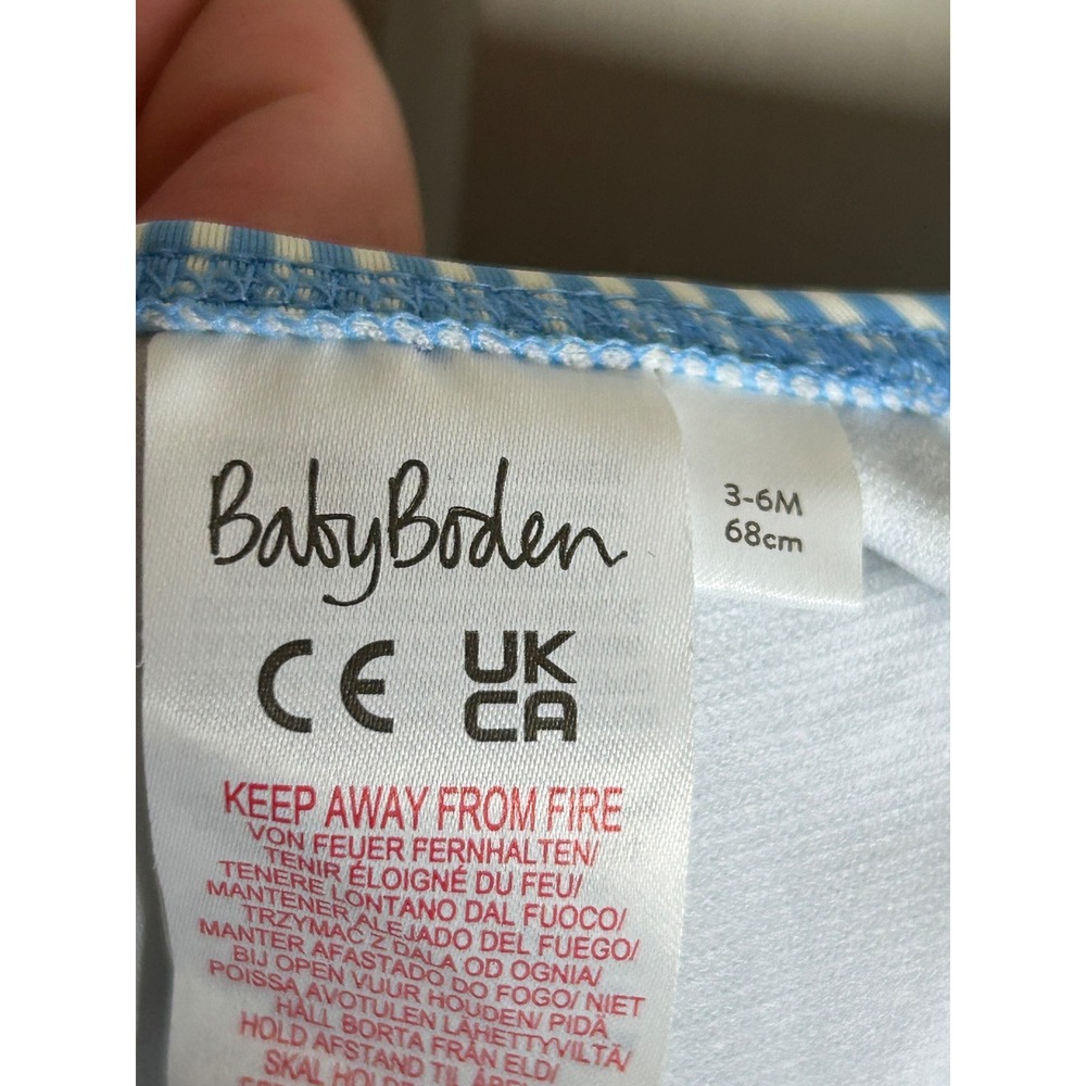 Baby Boden Blue White Striped Strawberry Ruffle One Piece Swimsuit 3-6M Y1880 - Picture 3 of 5